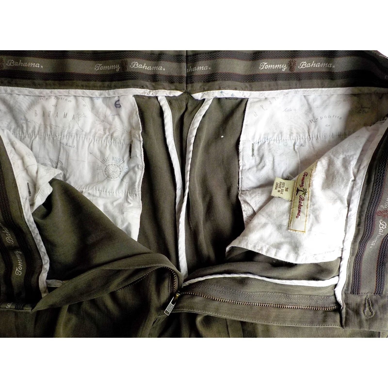 Tommy Bahama VINTAGE Tommy Bahama Pants Dress Silk Pleated Front Army Green 36x27 Cuffed Mens Size US 36 / EU 52 - 5 Thumbnail
