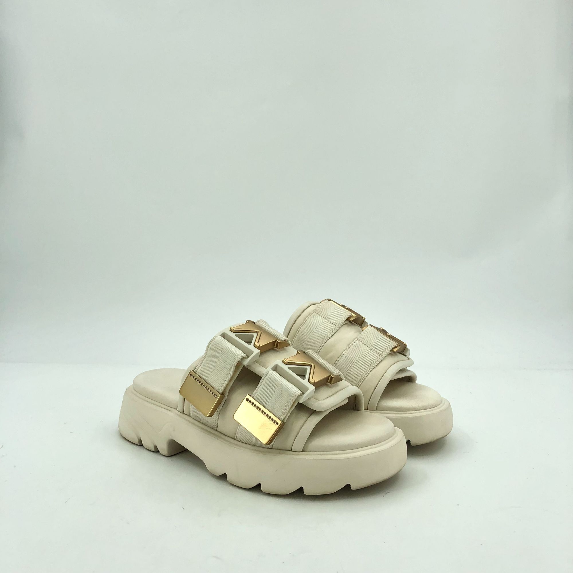 Bottega Veneta Bottega Veneta BV Flash Beige Strappy Thick-Soled Leather Sl Size US 5 / IT 35 - 7 Thumbnail
