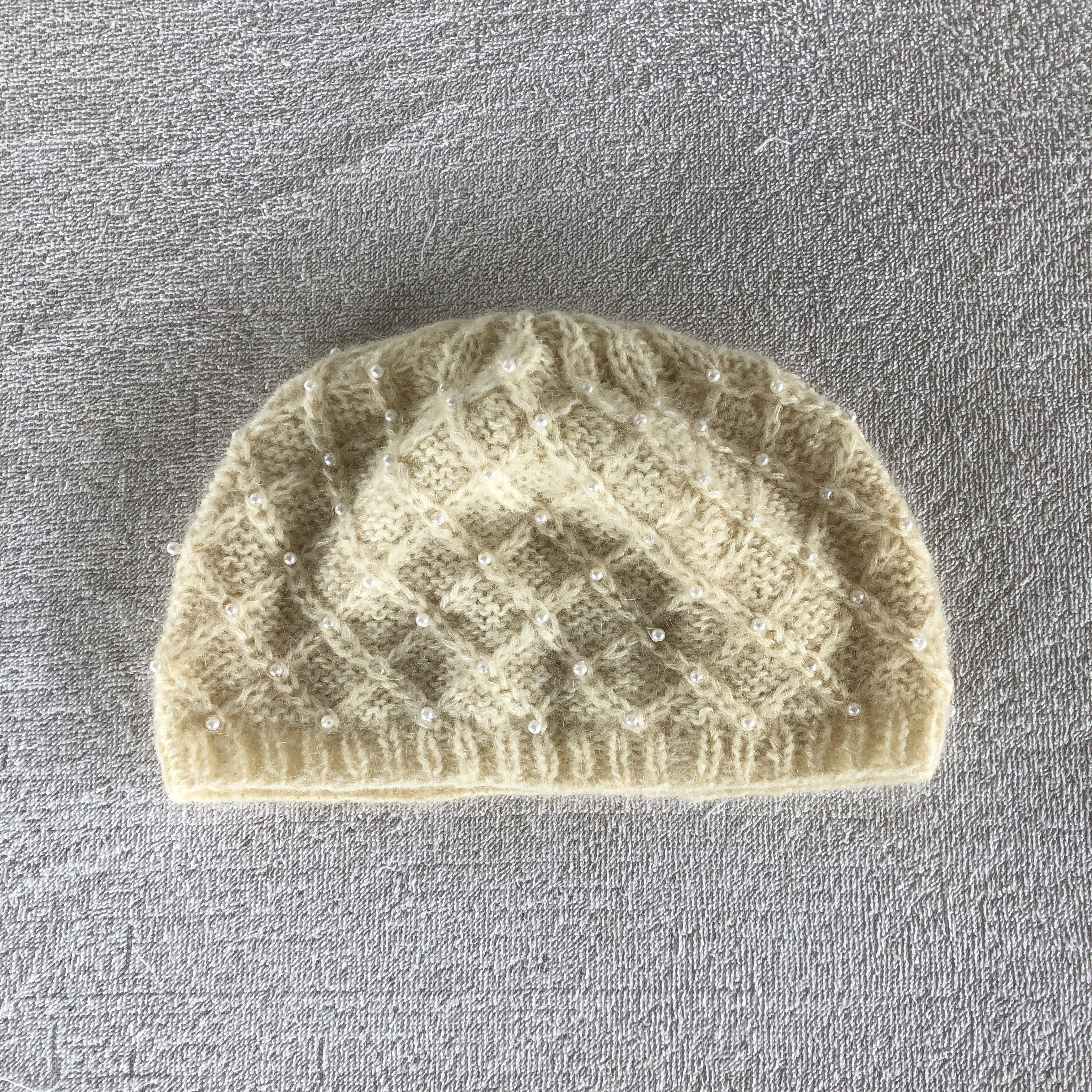 Japanese Brand Vintage 90s Cable Knit Beanie Off White Snow Caps Hats Size ONE SIZE - 5 Thumbnail
