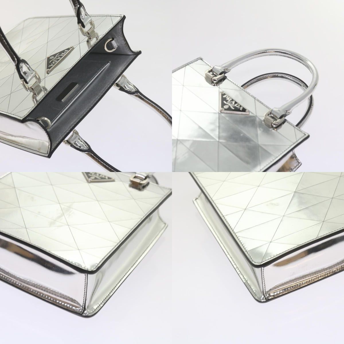 Prada PRADA Hand Bag Metallic Leather Silver Size ONE SIZE - 11 Thumbnail