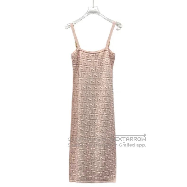 Fendi Fendi Pink Logo Letter Full Print Camisole Knit Dress Size XS / US 0-2 / IT 36-38 - 2 Thumbnail
