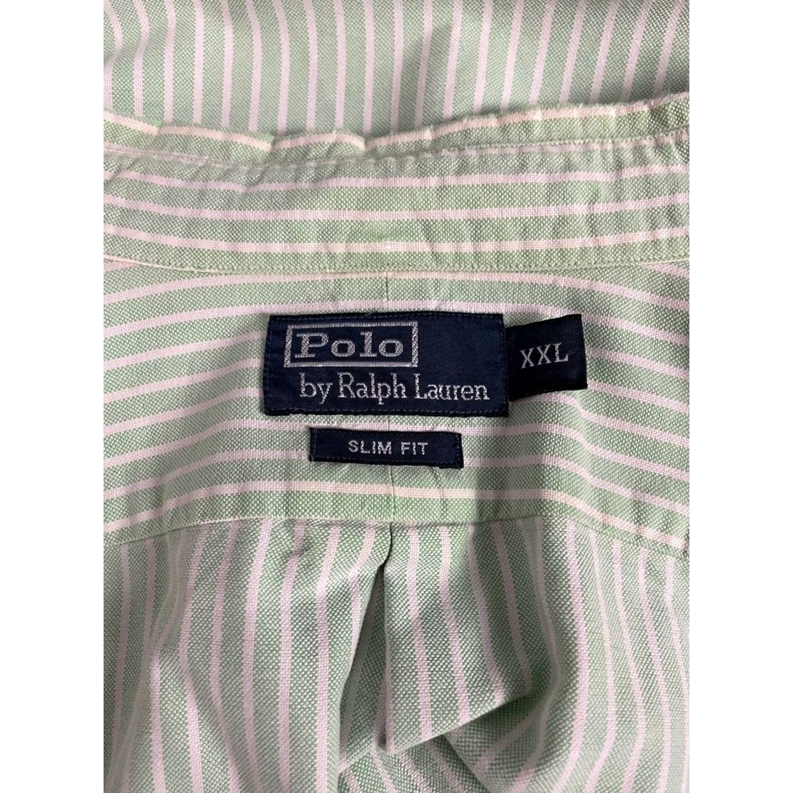 Polo Ralph Lauren Polo By Ralph Lauren Mens Button Down Shirt 2XL Green Striped Slim-Fit Shirt Size US XXL / EU 58 / 5 - 3 Thumbnail