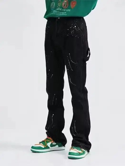 Japanese Brand Paint Splatter Wide Leg Stack Denim Jeans, Flare Size US 32 / EU 48 - 6 Thumbnail