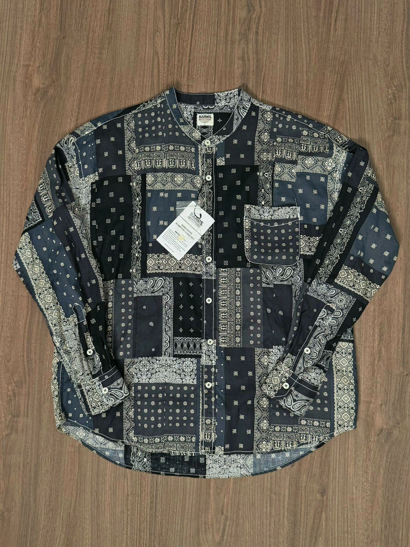 BARNS OUTFITTERS BARNS Indigo Paisley Stand Collar Cotton Shirt Size US M / EU 48-50 / 2 - 1 Thumbnail