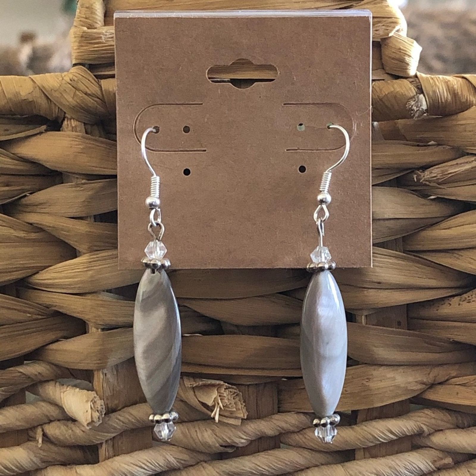 Jewelry Gray Marbled Look Beaded Dangle Earrings in Grey, Women's