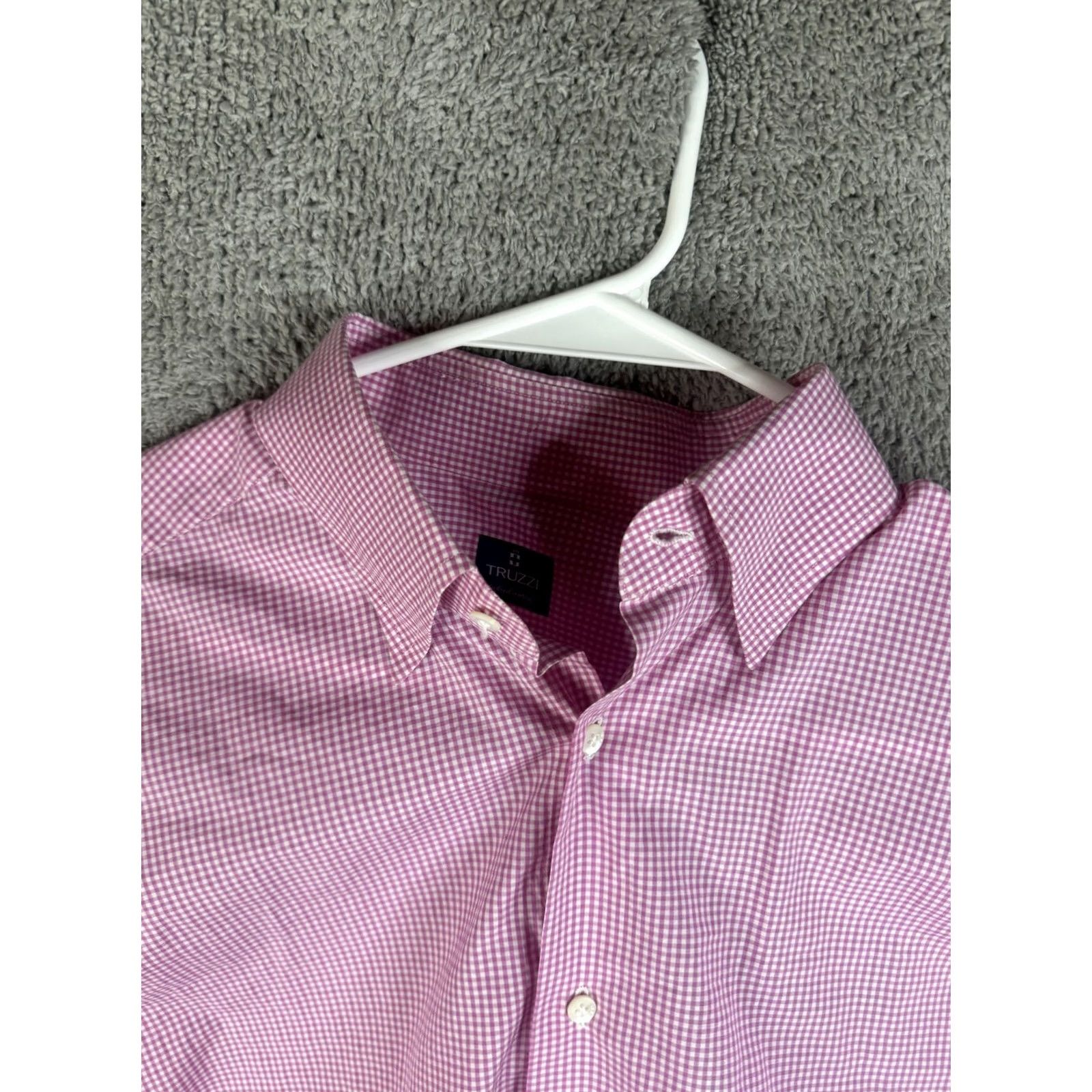Vintage Truzzi Shirt Mens Large Pink Gingham Check Button-Down Dress Long Sleeve Size 42R - 4 Thumbnail