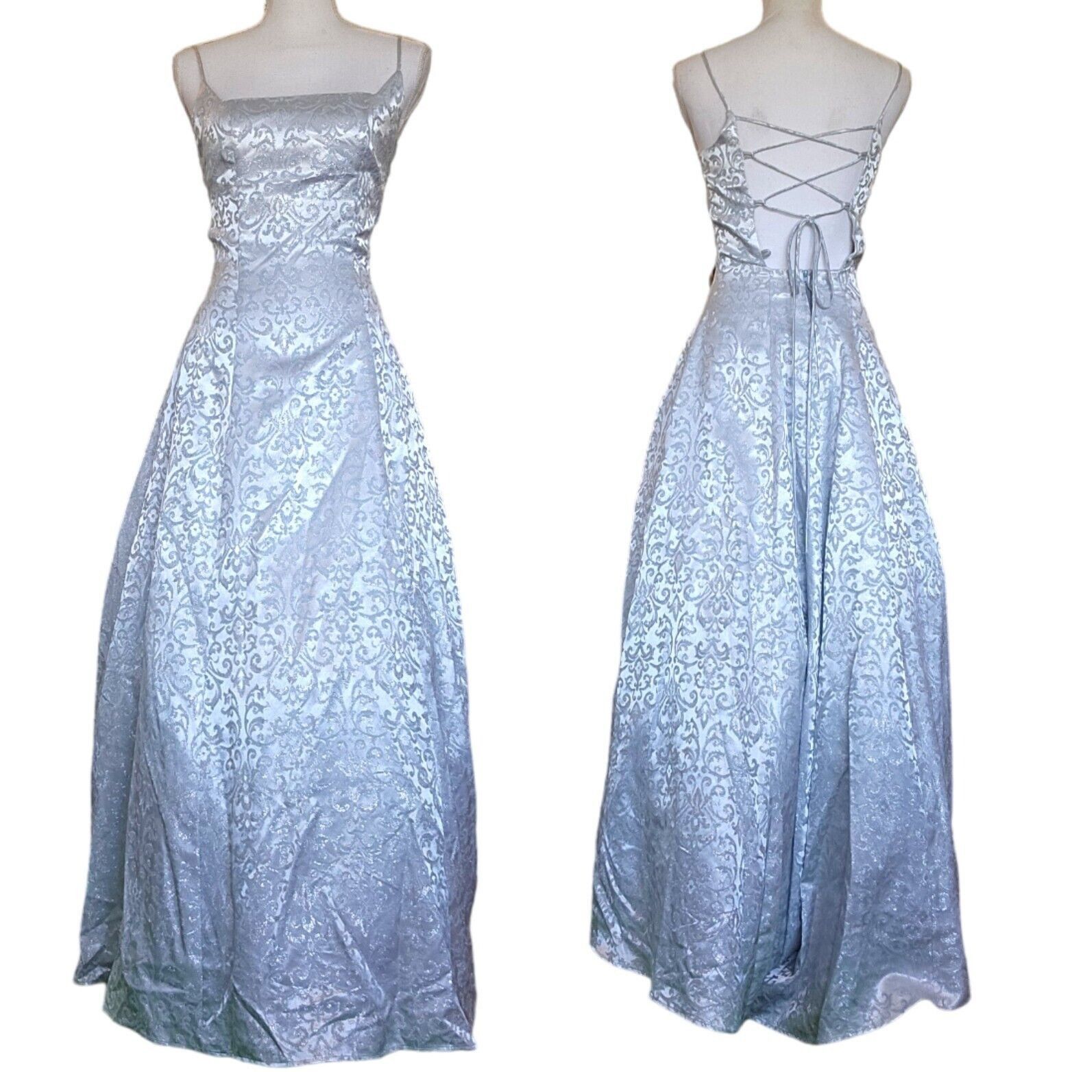 Image of Vintage Y2K 2000S Size 2 4 Silver Prom Dress Formal Gown Laceup Back P, Women's