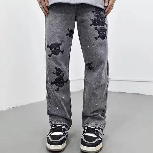Jean Pirate Skull Patch Gray Denim Jeans Size US 32 / EU 48 - 3 Thumbnail