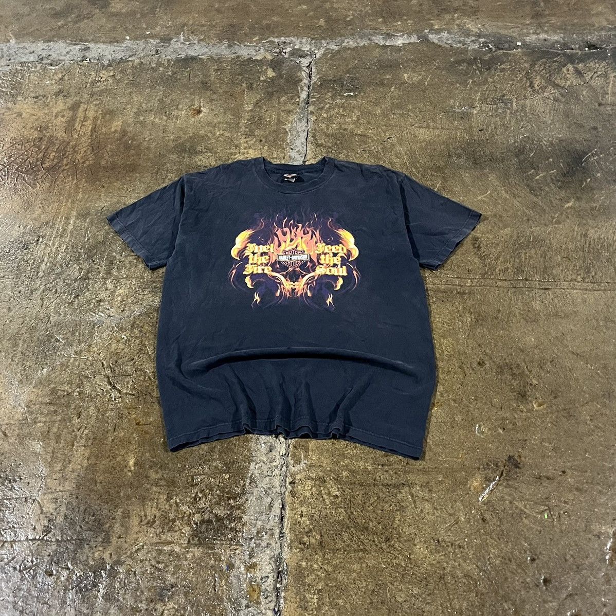 Harley Davidson × Vintage Vintage Harley Davidson Flames Logo Grunge Y2K Tee Shirt Size US XL / EU 56 / 4 - 1 Thumbnail