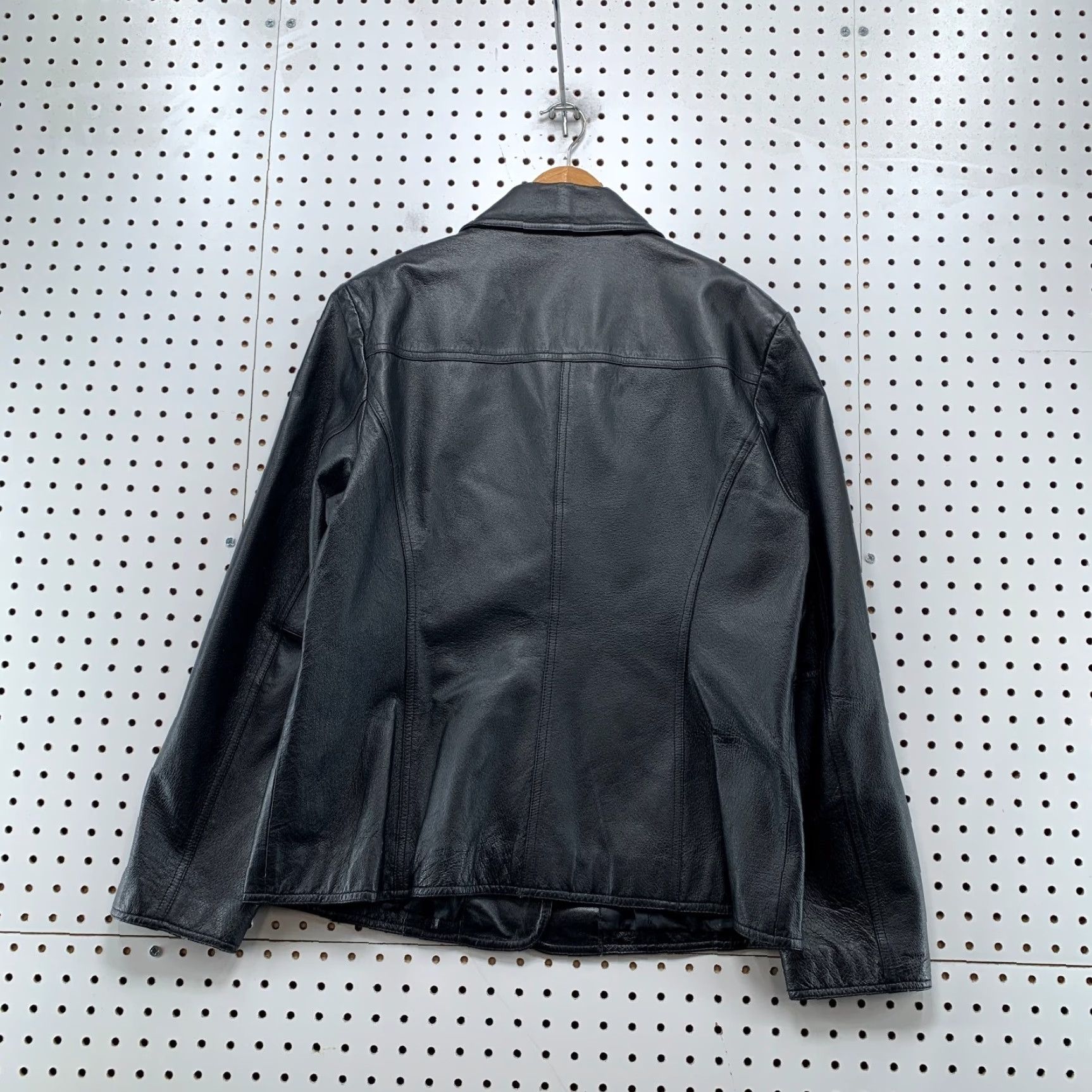 Vintage East 5th Leather Blazer Jacket Womens Large Black Button Business Collared Size L / US 10 / IT 46 - 2 Thumbnail