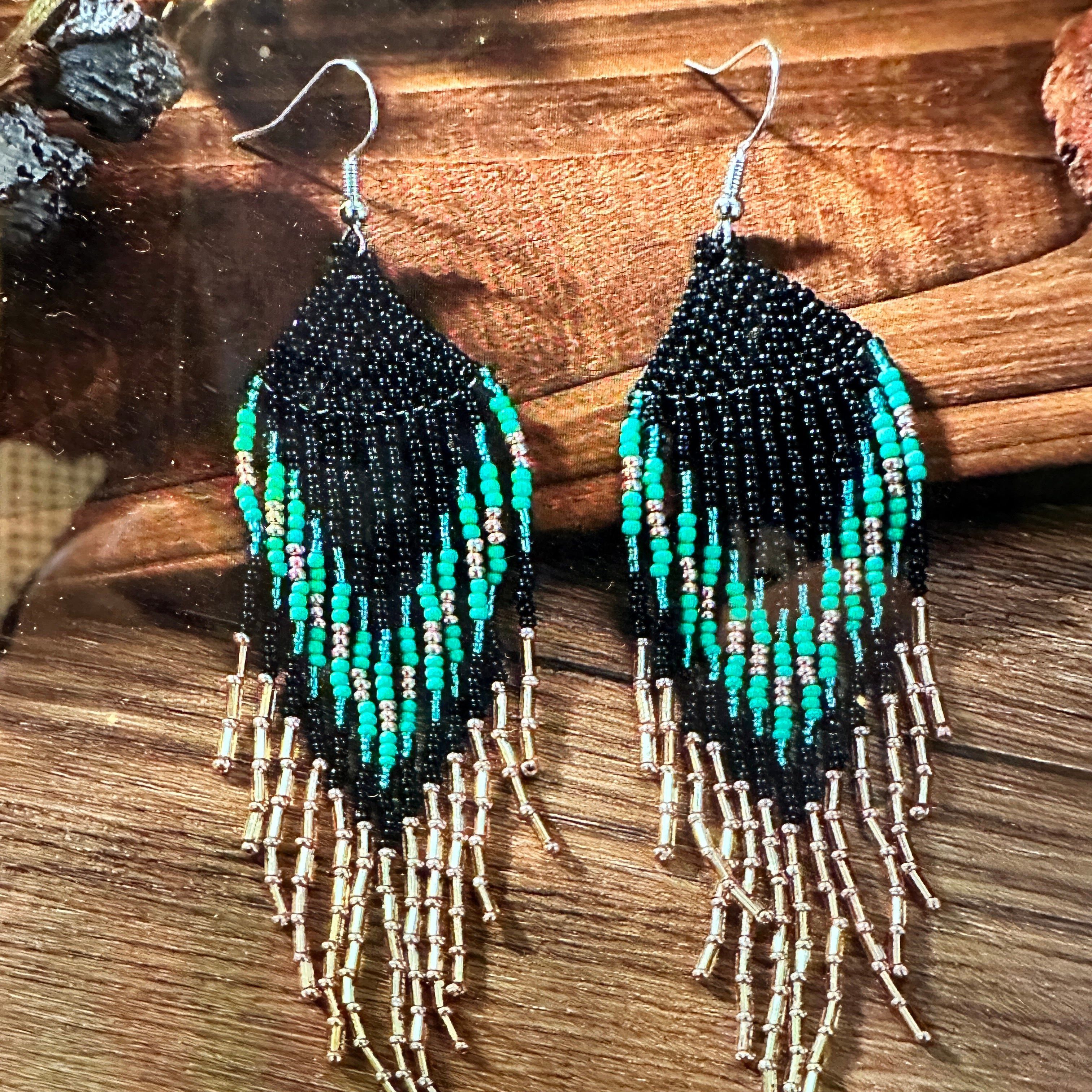 Other Bohemian Navajo Seed Bead Dangle Earrings with Black and Tur Size ONE SIZE - 1 Thumbnail