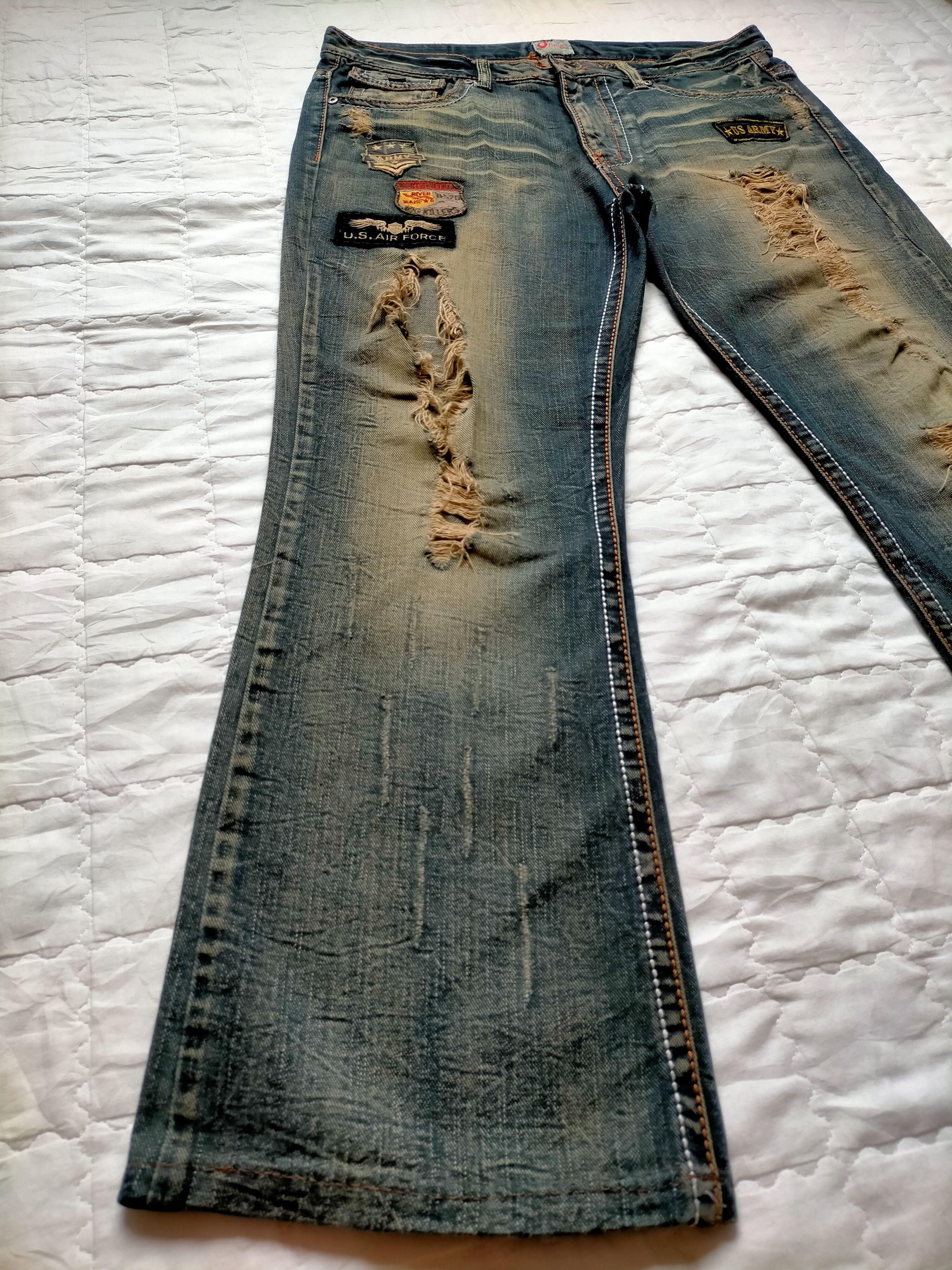 If Six Was Nine Flare Jeans OzzPinball Ripped Patchwork Boot cut denim Size US 35 - 9 Thumbnail