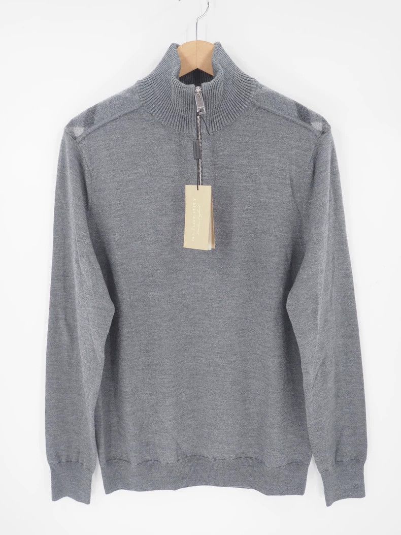 Burberry BURBERRYDark Grey Split Collar Wool Sweater 2503-Nextarrow Size US M / EU 48-50 / 2 - 1 Thumbnail