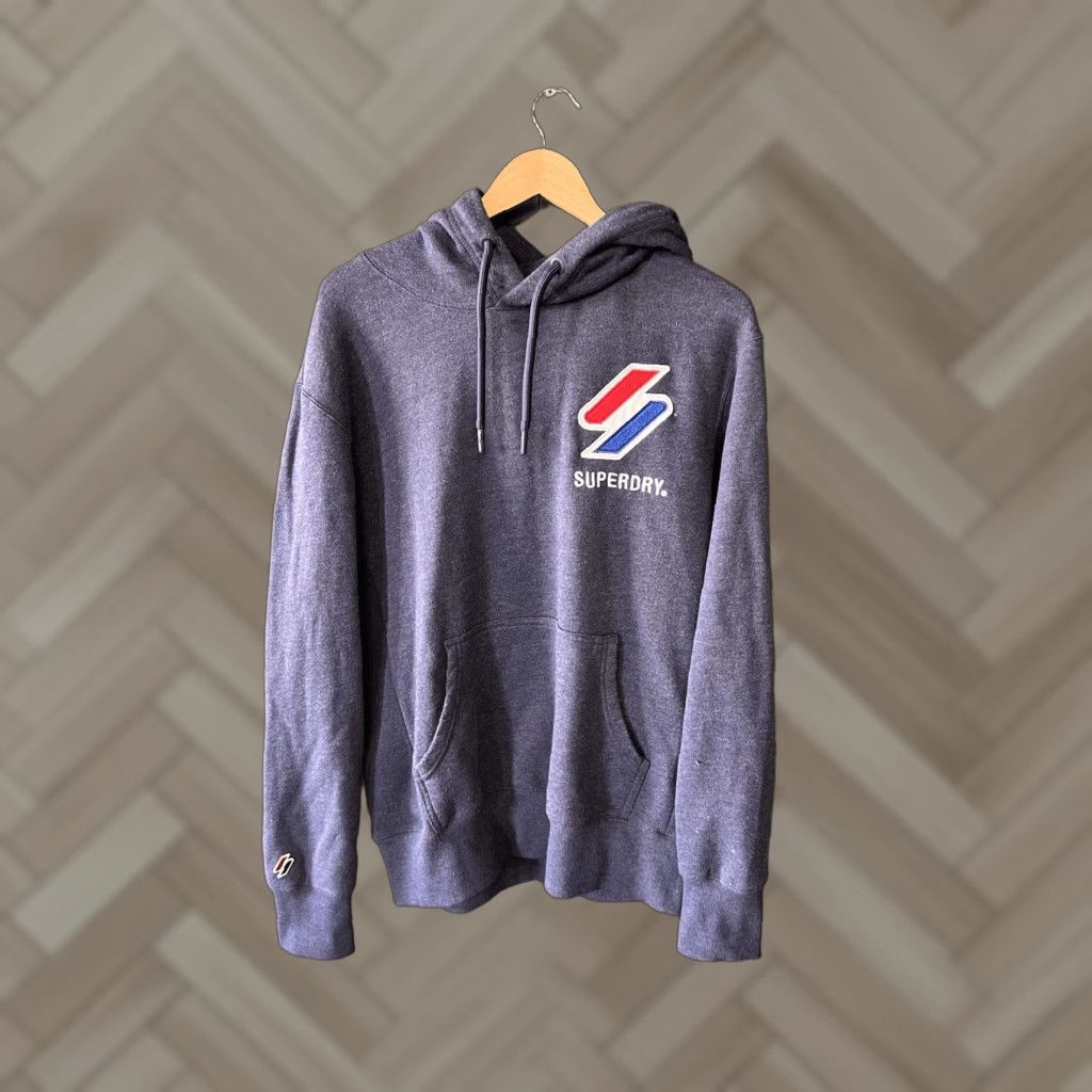Superdry VINTAGE Superdry Hoodie Pullover Sweatshirt Embroidered Logo Blue XL Men Size US XL / EU 56 / 4 - 1 Thumbnail