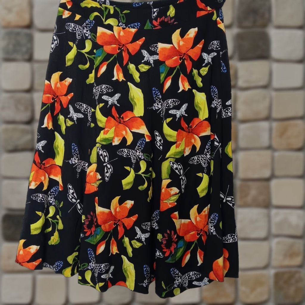 Soft Surroundings Soft Surroundings Skirt Midi A-Line Womens Large Multicolor Floral Tropical Hawaii Beach Bohemian Vacation 36" Waist 34" Long Elastic Waist Zip Button Size 36" / US 14 / IT 50 - 1 Thumbnail
