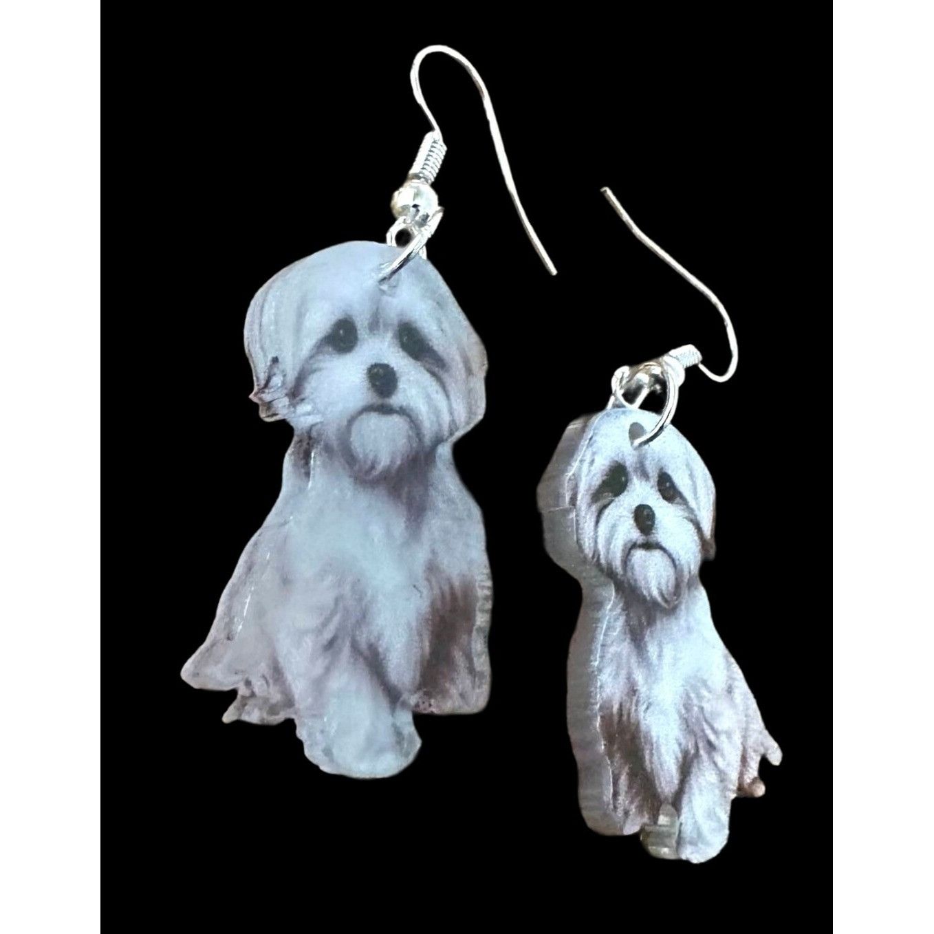 Handmade Bichon Frise Earrings New Dangle Hooks Double Sided Fluffy W Size ONE SIZE - 6 Thumbnail