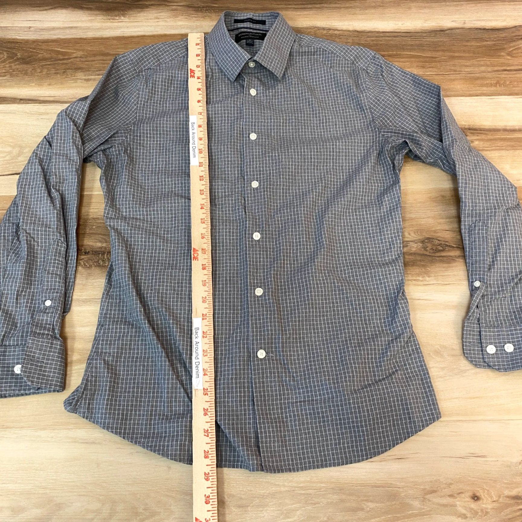 Banana Republic Banana Republic Mens Small Athletic Fit Dress Shirt Wrinkle Resistant Grid Check Size 36R - 5 Thumbnail