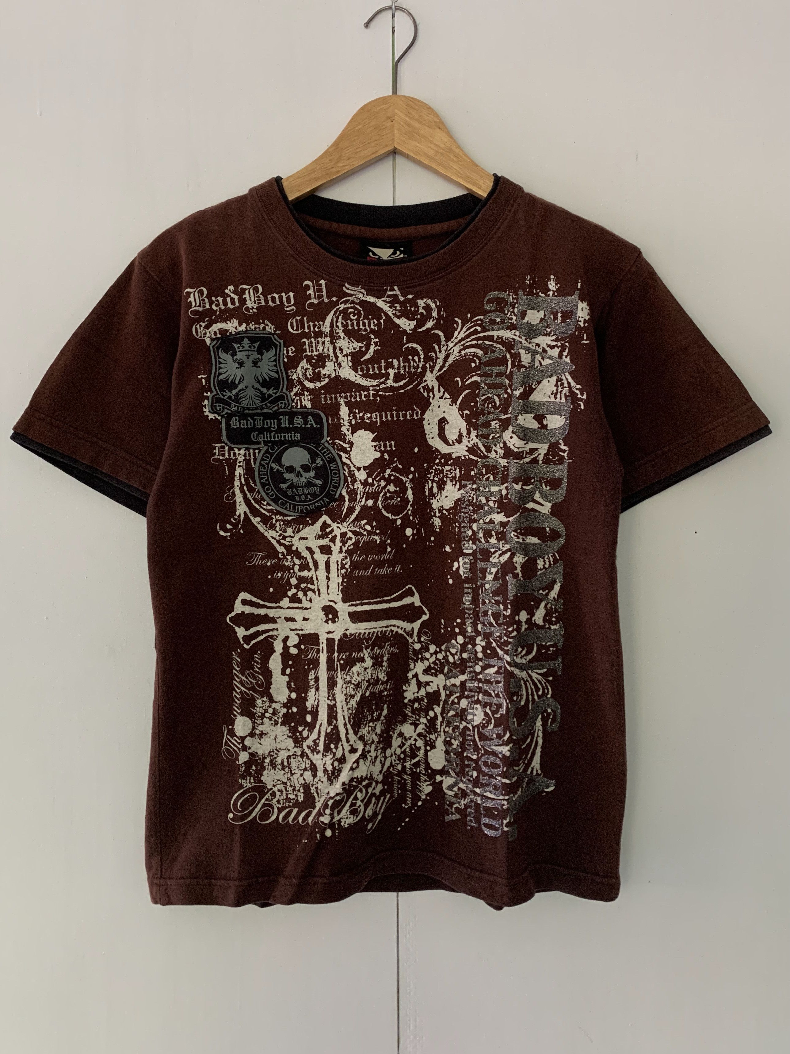 image of 14Th Addiction x Kmrii 2000S Badboy Double Layer Tshirt in Brown, Men's (Size Medium)