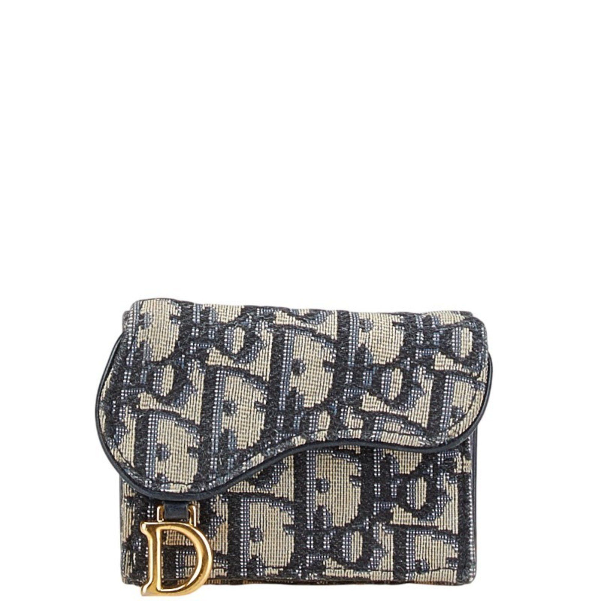 Christian Dior Dior Oblique Saddle Tri-fold Wallet Navy Beige