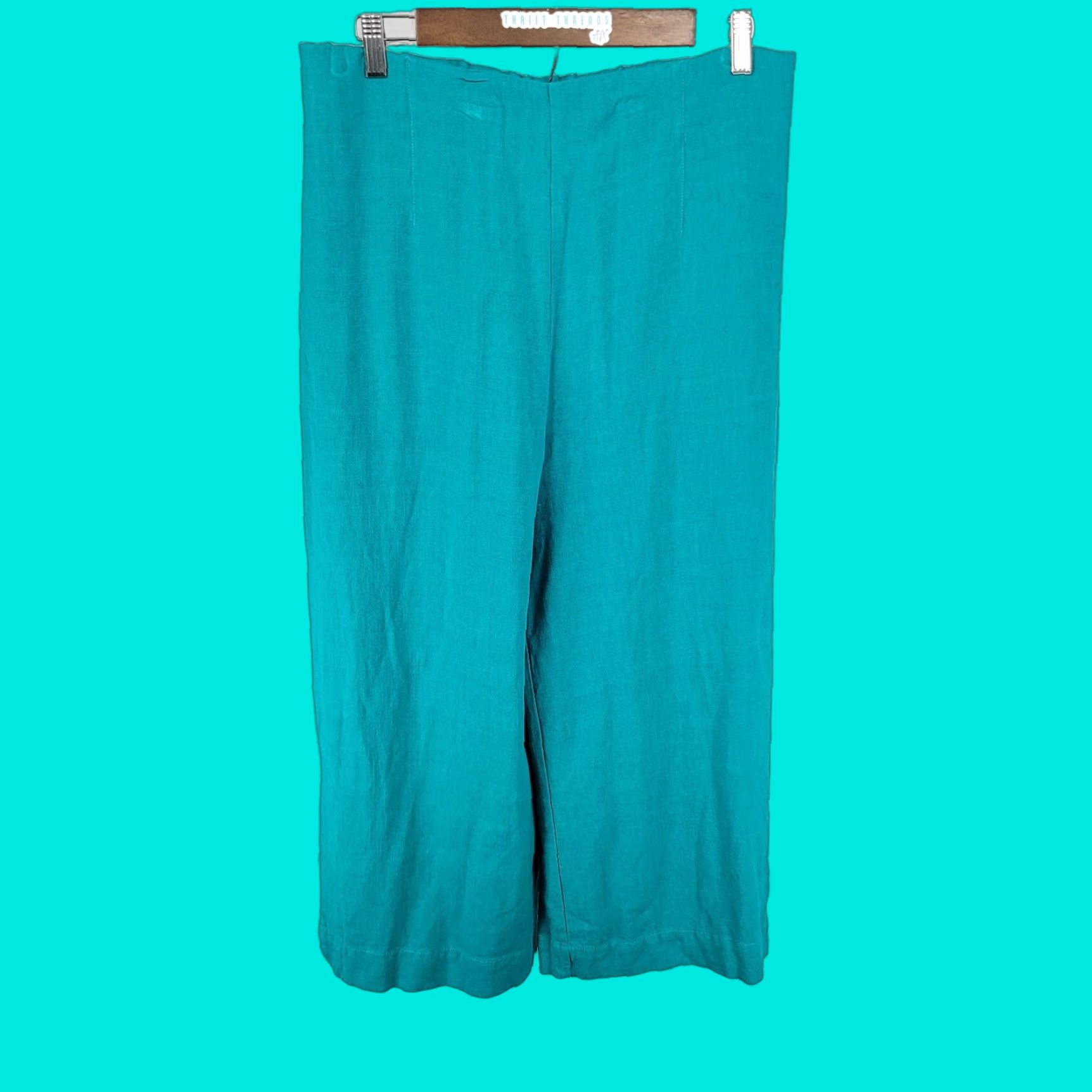 Soft Surroundings Soft Surroundings Blue Linen Blend High Rise Wide Leg Crop Pants Medium (32x21) Size 32" / US 10 / IT 46 - 1 Thumbnail