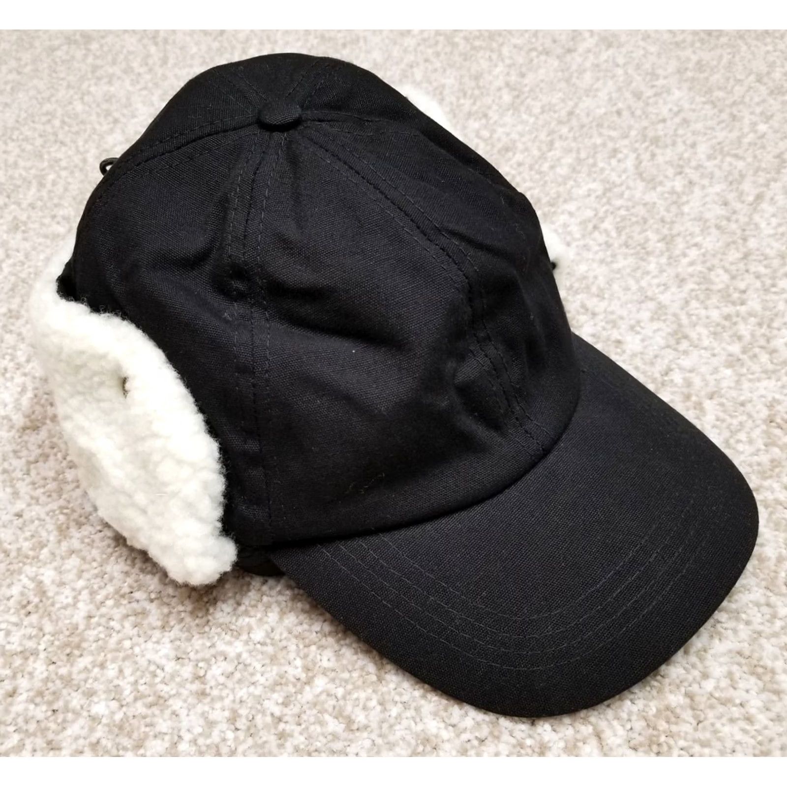 Vintage Trapper Hat Black Sherpa Lined Ear Flap Elmer Fudd Cap Adjustable Outdoors Unisex Adults Winter Canvas Cotton Polyester Hat Size ONE SIZE - 2 Thumbnail