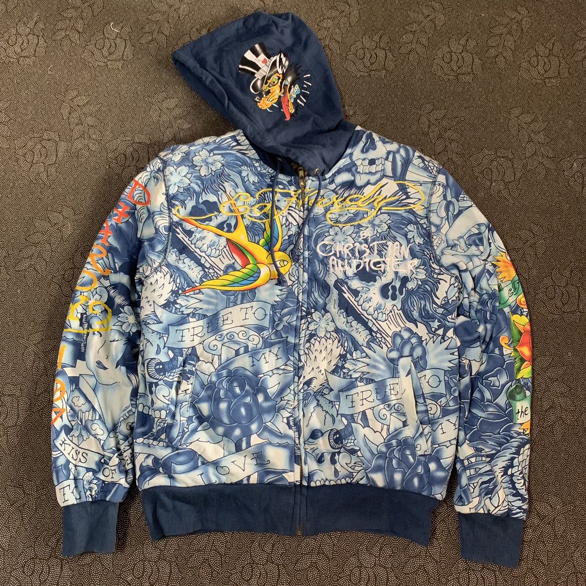 Ed Hardy Rare Ed Hardys Sherpa Zip Hoodie Full Print Oldskuul Art Size US M / EU 48-50 / 2 - 18 Thumbnail