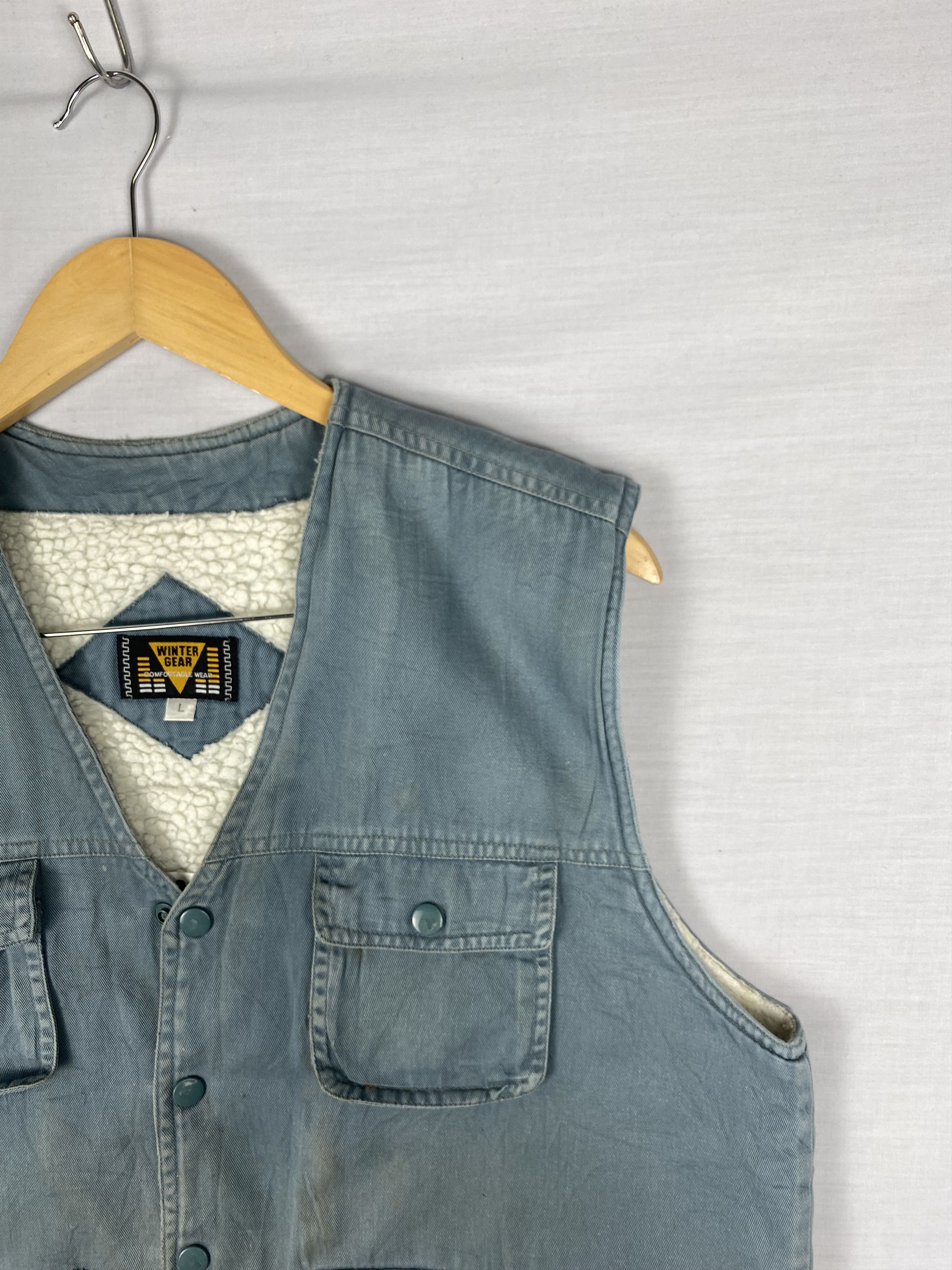 Japanese Brand Vintage Winter Gear Fleece Lining Utility Denim Vest Size US L / EU 52-54 / 3 - 4 Thumbnail