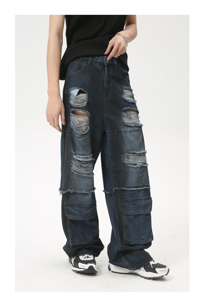 Japanese Brand × Jean Street retro heavy duty ripped multi-pocket cargo jeans Size US 32 / EU 48 - 6 Thumbnail