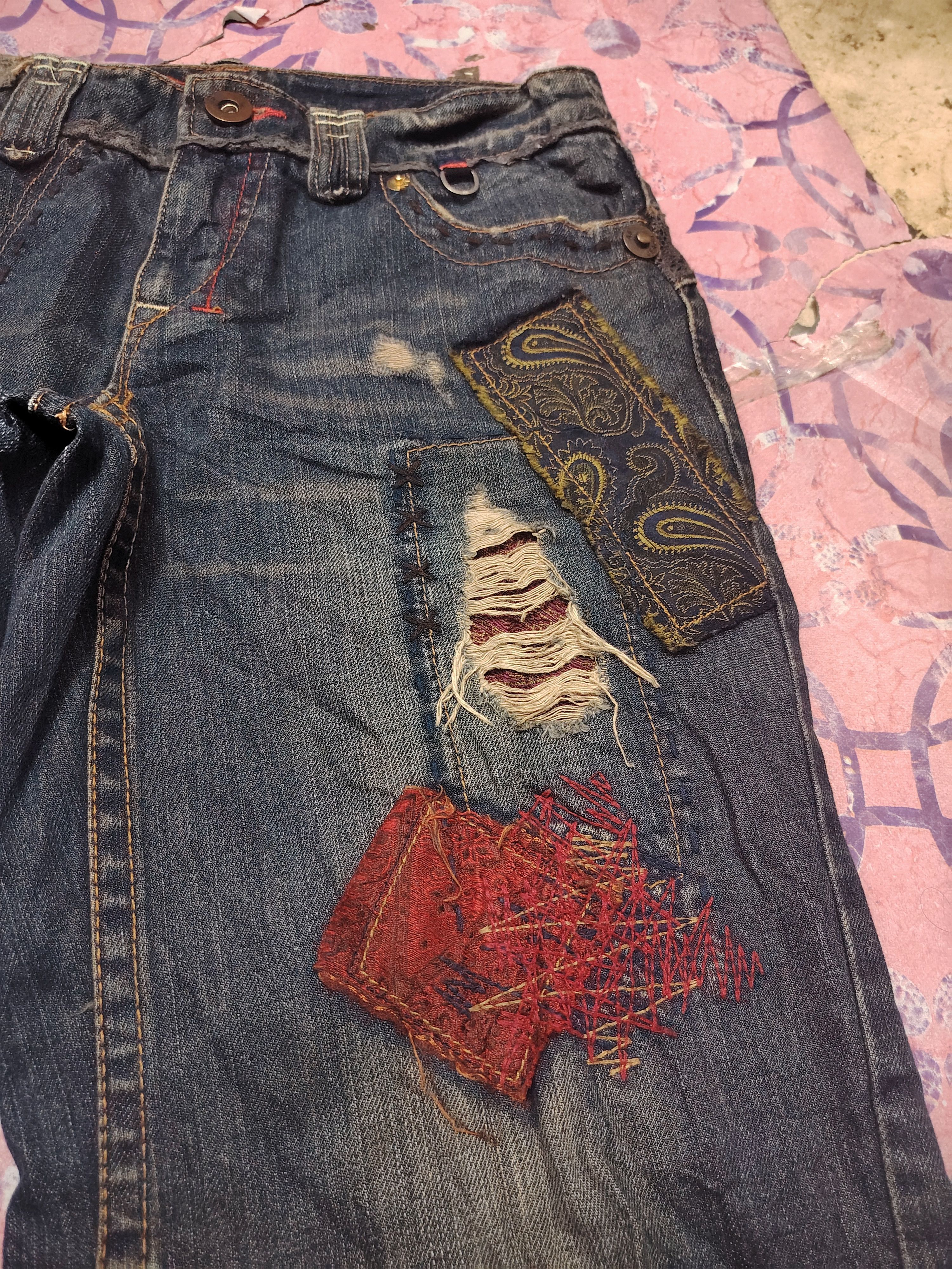 14th Addiction Japanese A6 Jeans Bandana Patchwork design Distressed jeans Size US 30 / EU 46 - 6 Thumbnail