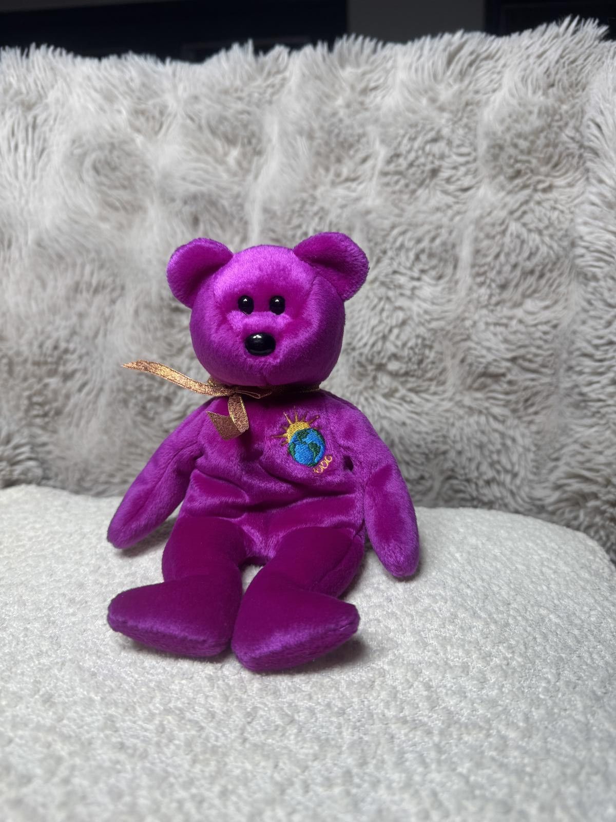 Designer Ty Millennium Beanie Baby Purple Bear Plush Toy Size ONE SIZE - 5 Thumbnail