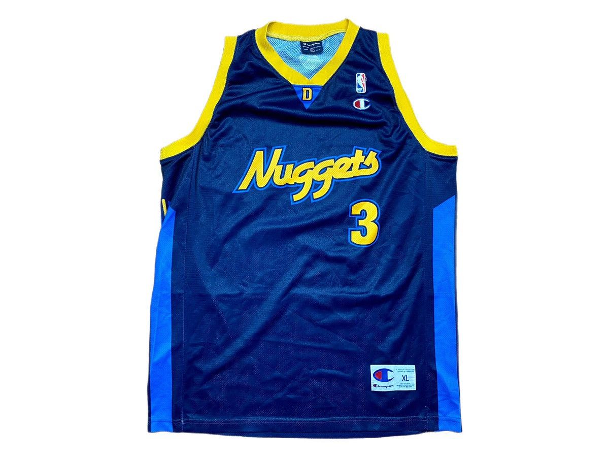 image of Vintage Allen Iverson 3 Denver Nuggets Champion Nba Jersey in Black Yellow Blue, Men's (Size XL)