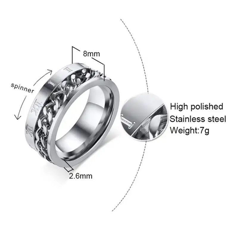 Other Stylish Roman Numeral Rotatable Curb Chain Ring Size ONE SIZE - 2 Thumbnail