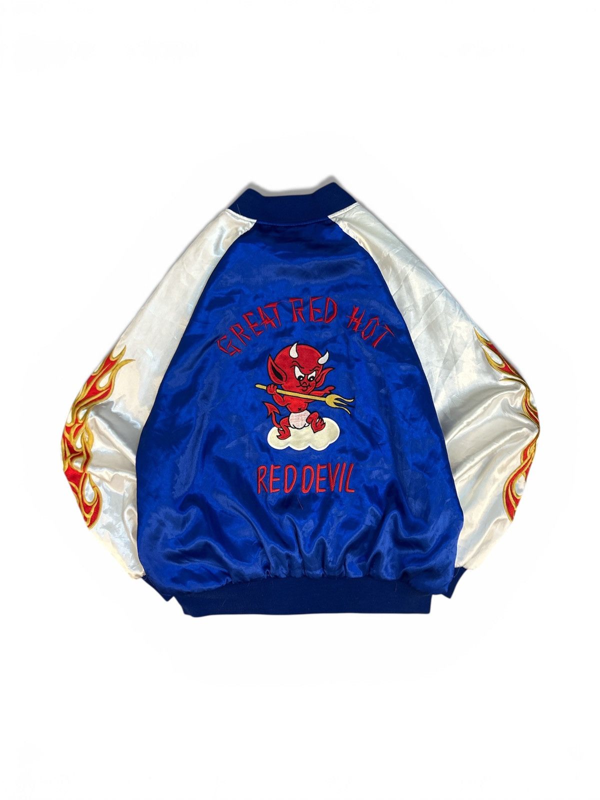 Japanese Brand 🔥RARE VINTAGE "GREAT RED HOT" RED DEVIL PARODY BOMBER JACKET Size US L / EU 52-54 / 3 - 7 Thumbnail