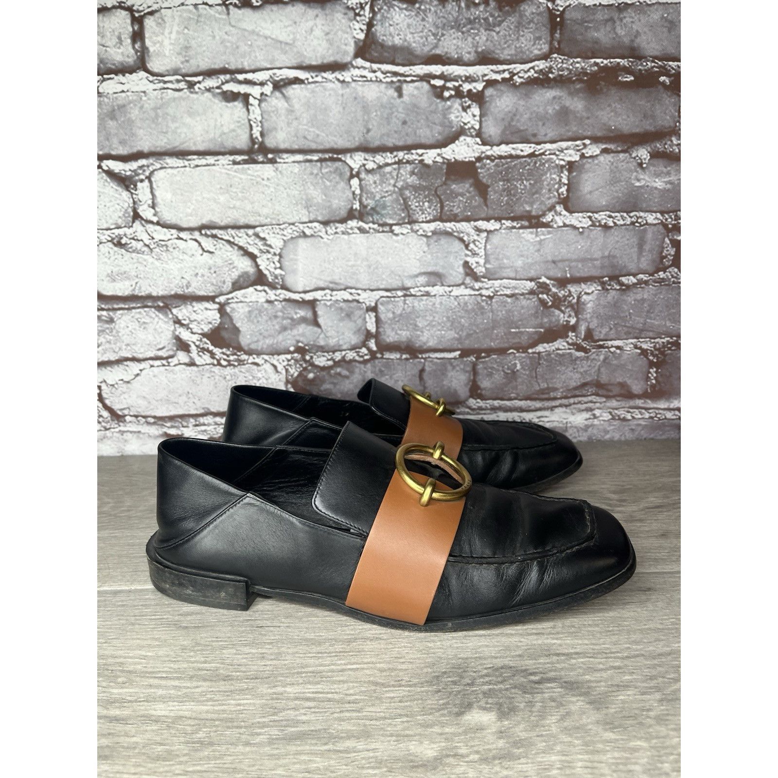 Frame Frame Le Montecito Black Leather Gold Harness Loafers Shoes Size US 8 / IT 38 - 4 Thumbnail