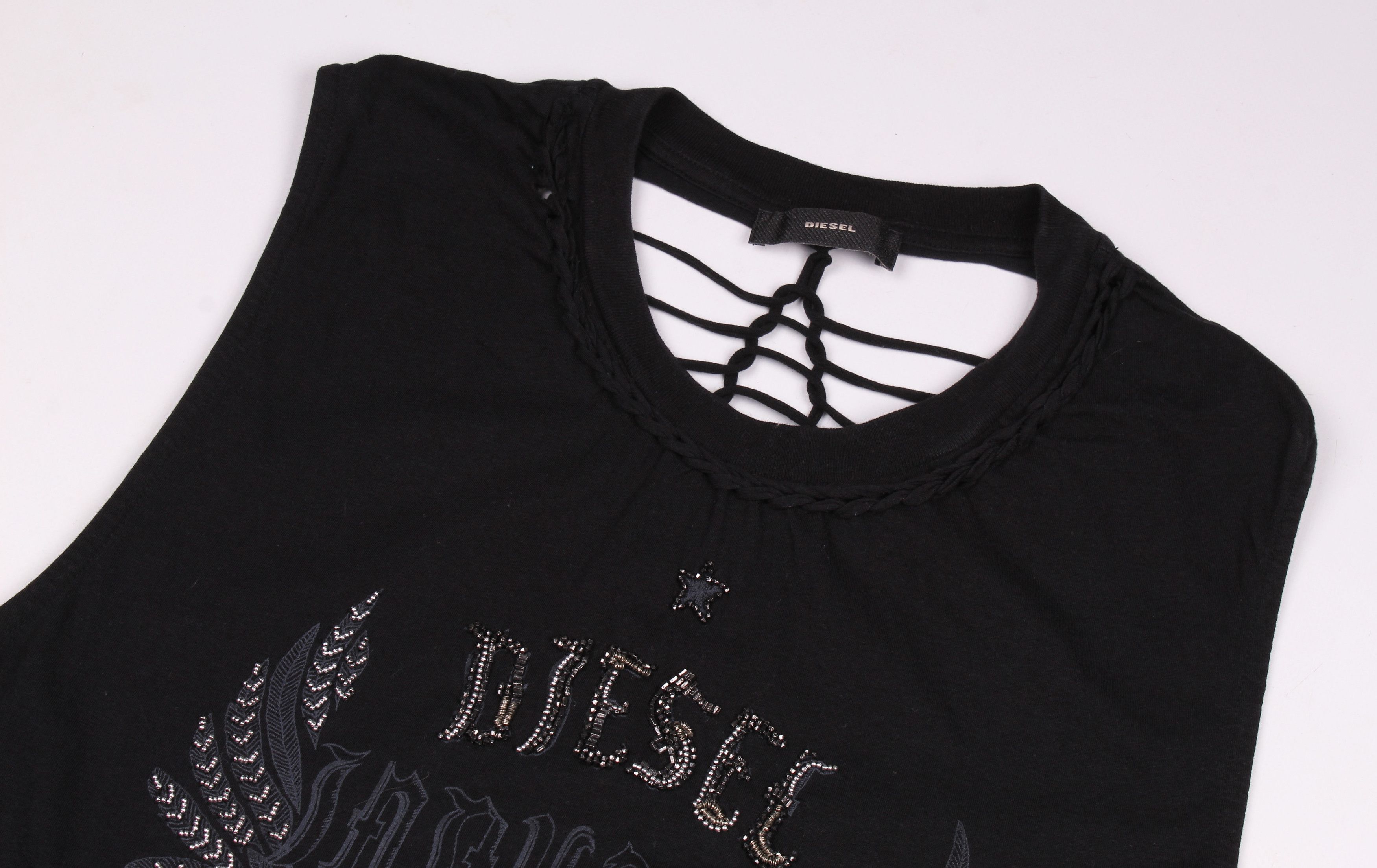 Diesel × Vintage Diesel Y2K Grunge Beaded Open Back Oversized Top Size XS / US 0-2 / IT 36-38 - 4 Thumbnail