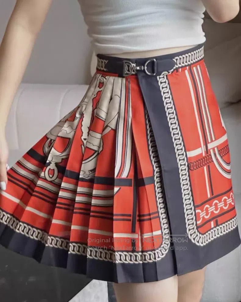 Hermes Hermes Black and Red Kelly Buckle Silk Skirt Size 24" / US 00 / IT 34 - 7 Thumbnail