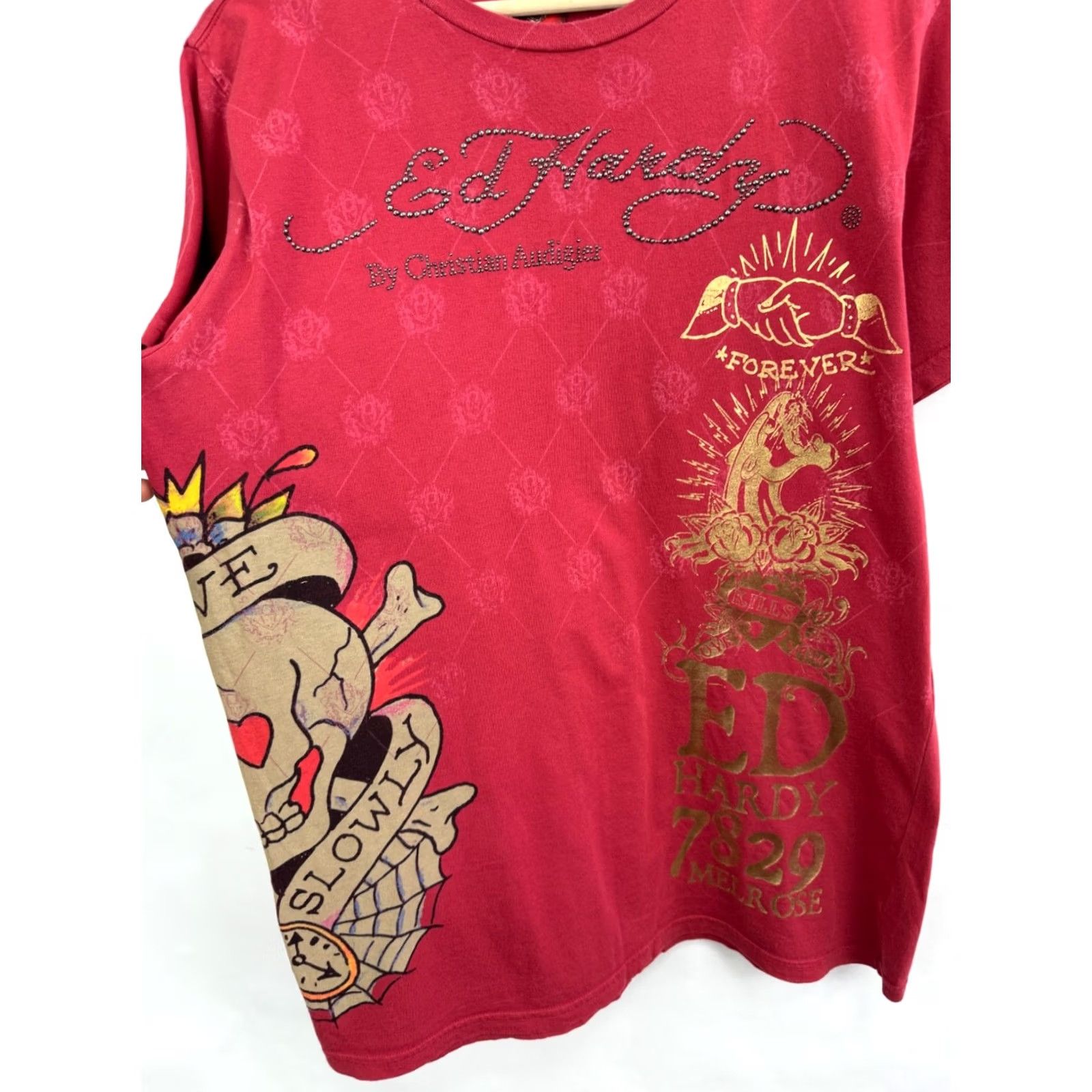 Ed Hardy VINTAGE ED Hardy T-Shirt Men L Red Retro 7829 Christian Audigier USA Sleeve Short Crew Neck cotton Size US L / EU 52-54 / 3 - 4 Thumbnail