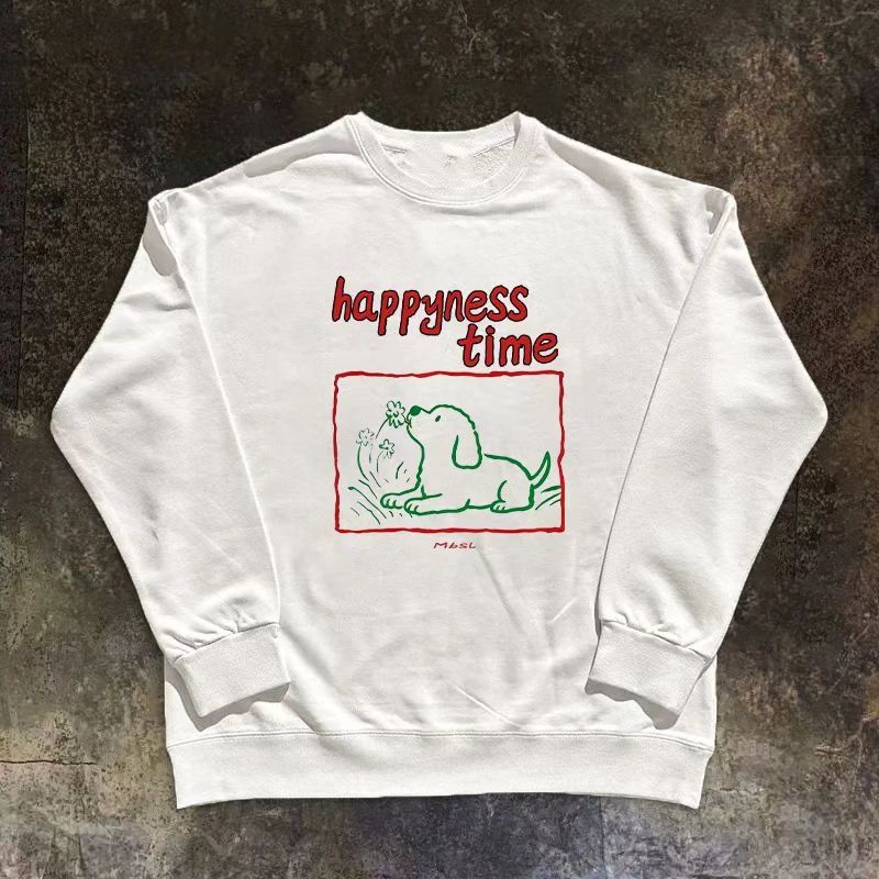 Vintage White retro cartoon puppy print sweatshirt Size US M / EU 48-50 / 2 - 1 Thumbnail