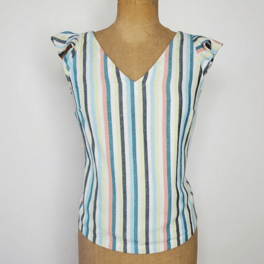 Ann Taylor Ann Taylor Size XS Blouse Rainbow Stripe Linen Chambray Size XS / US 0-2 / IT 36-38 - 1 Thumbnail