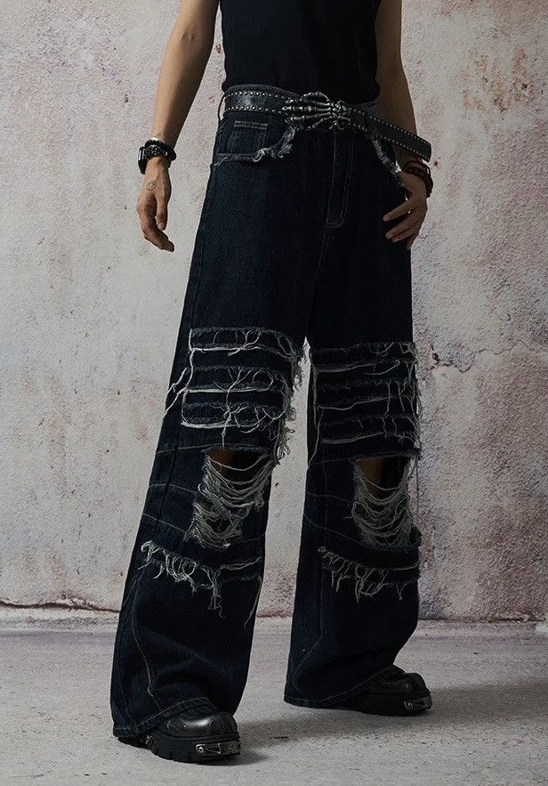 Japanese Brand × Vintage Avant garde fashion punk damage distressed ripped jeans Size US 28 / EU 44 - 2 Thumbnail