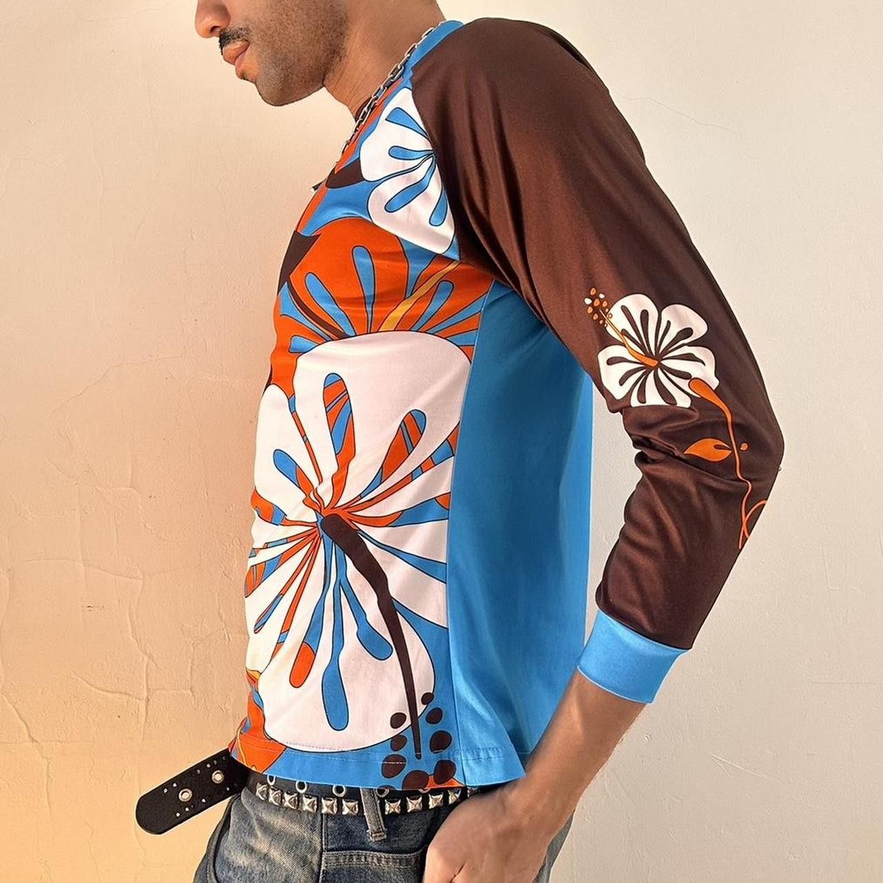 Other Vintage 70s Style Orange Hibiscus Floral Jersey - Medium Size US M / EU 48-50 / 2 - 6 Thumbnail