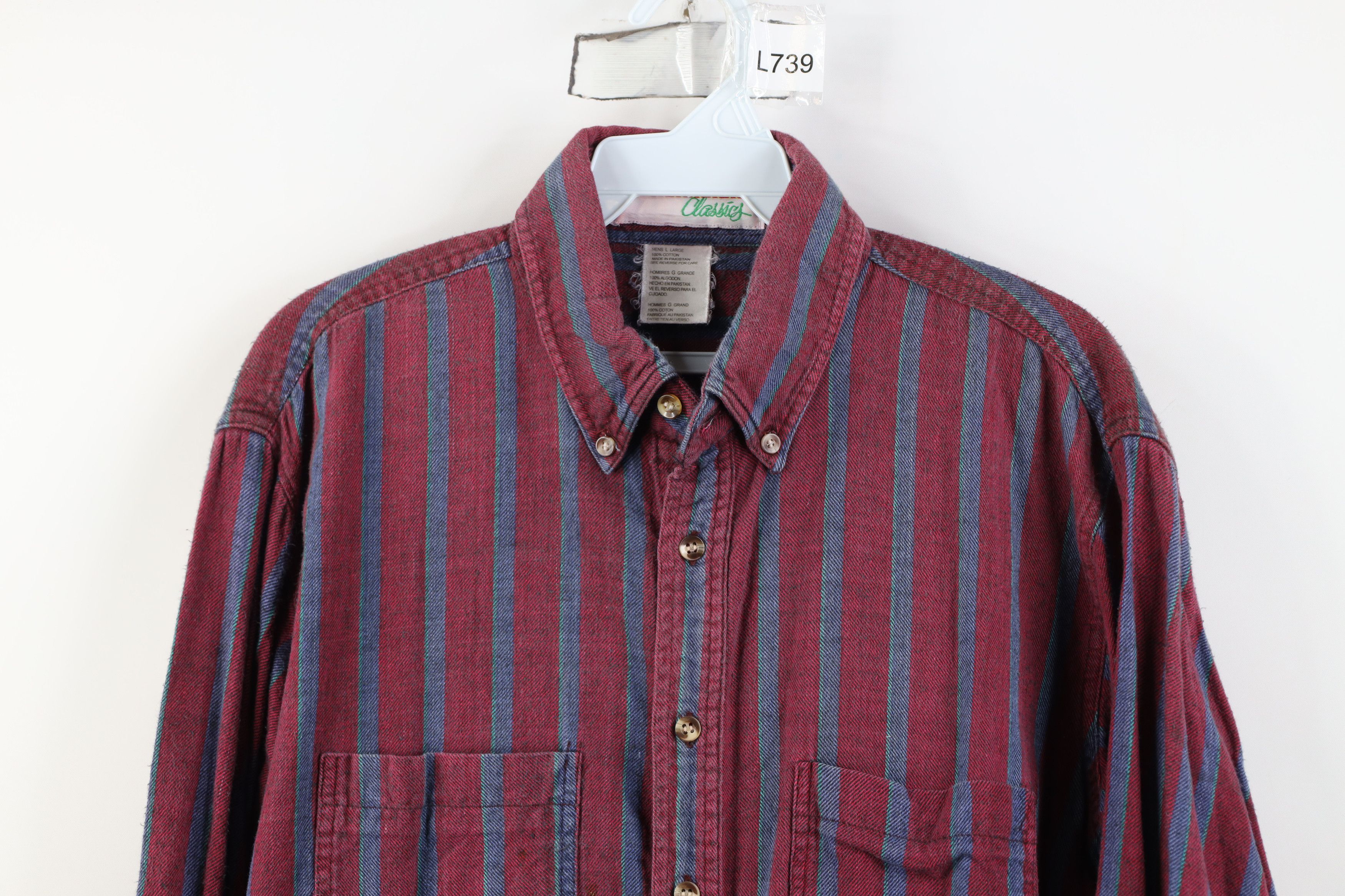 Vintage Vintage 90s Streetwear Striped Flannel Button Down Shirt Size US L / EU 52-54 / 3 - 2 Thumbnail