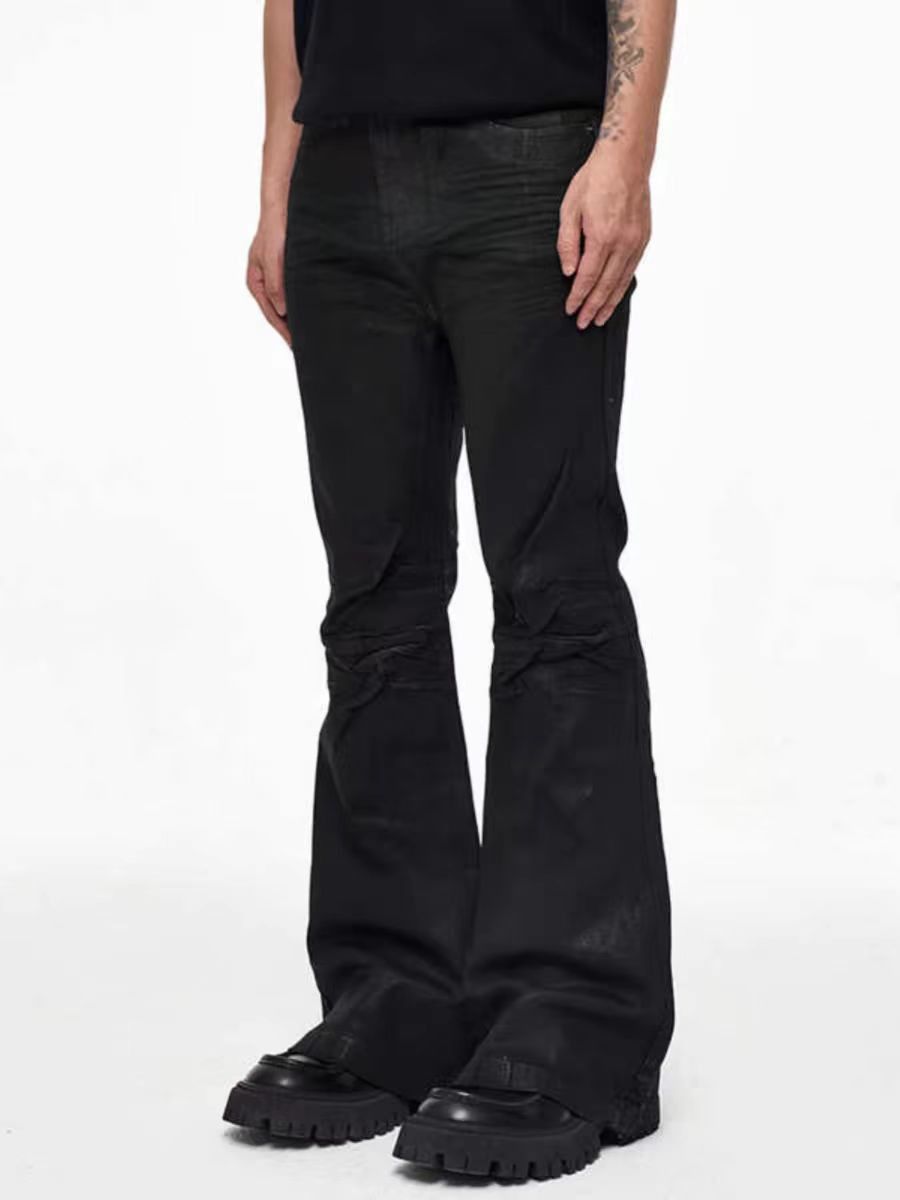 Japanese Brand × Jean High Street Black Slim Fit Stretch Coated Micro Flare Jeans Size US 34 / EU 50 - 1 Thumbnail