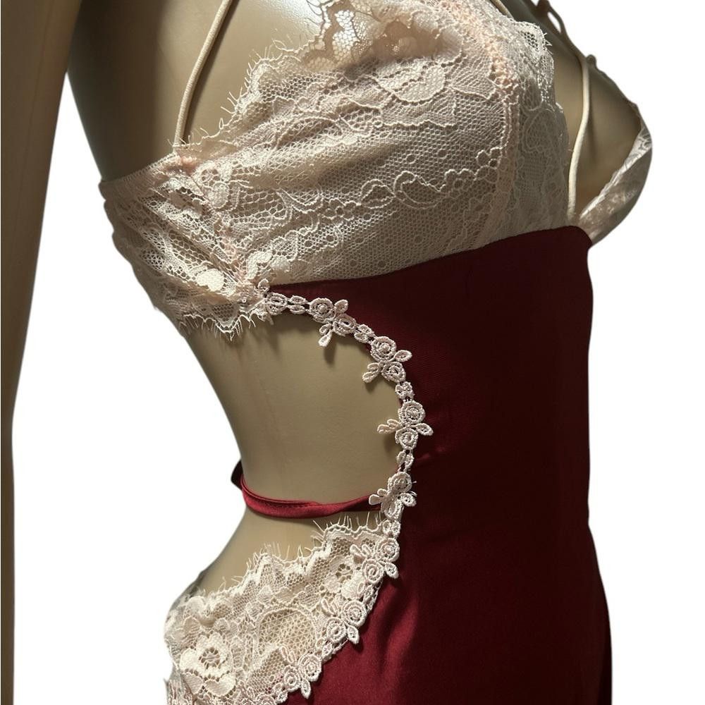 Designer Sexy Red Satin and Lace Chemise Size ONE SIZE - 4 Thumbnail