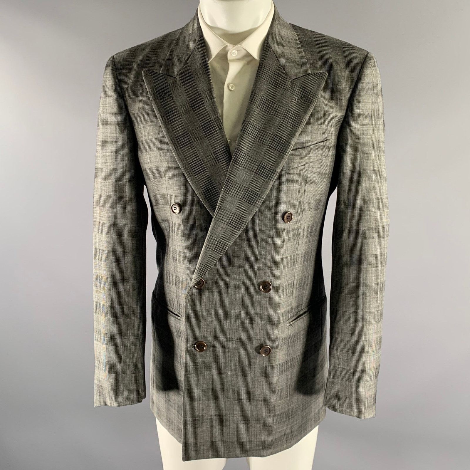 Valentino VALENTINO 38 Grey Black Glen Check Virgin Wool Sport Coat Size 38R - 1 Thumbnail