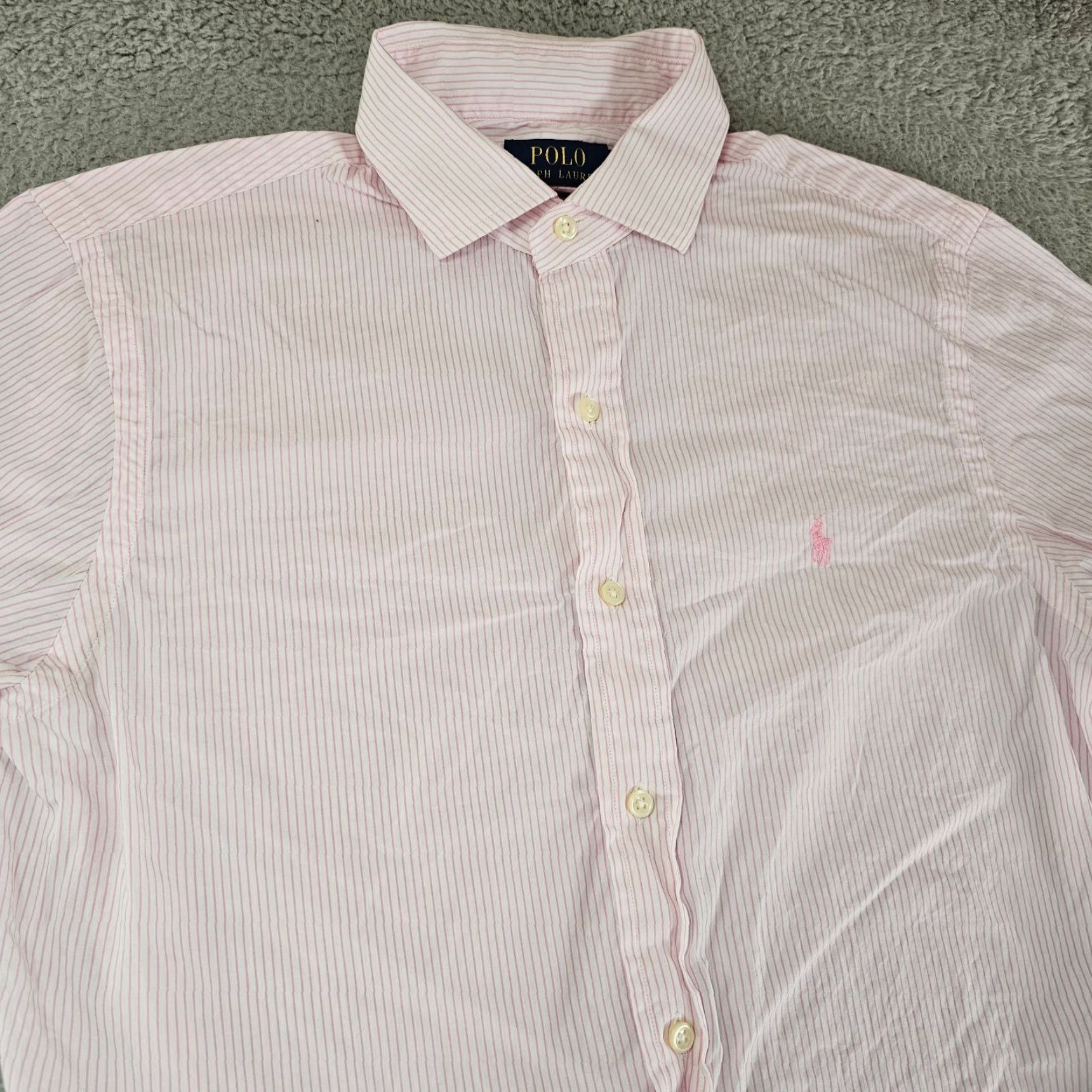 Polo Ralph Lauren Polo Ralph Lauren Dress Shirt Mens 15.5 32/33 Pink Slim Pinstriped Cotton Pony Shirt Men's Slim Pink Pinstripe Button-Up Vintage? Size 42R - 3 Thumbnail