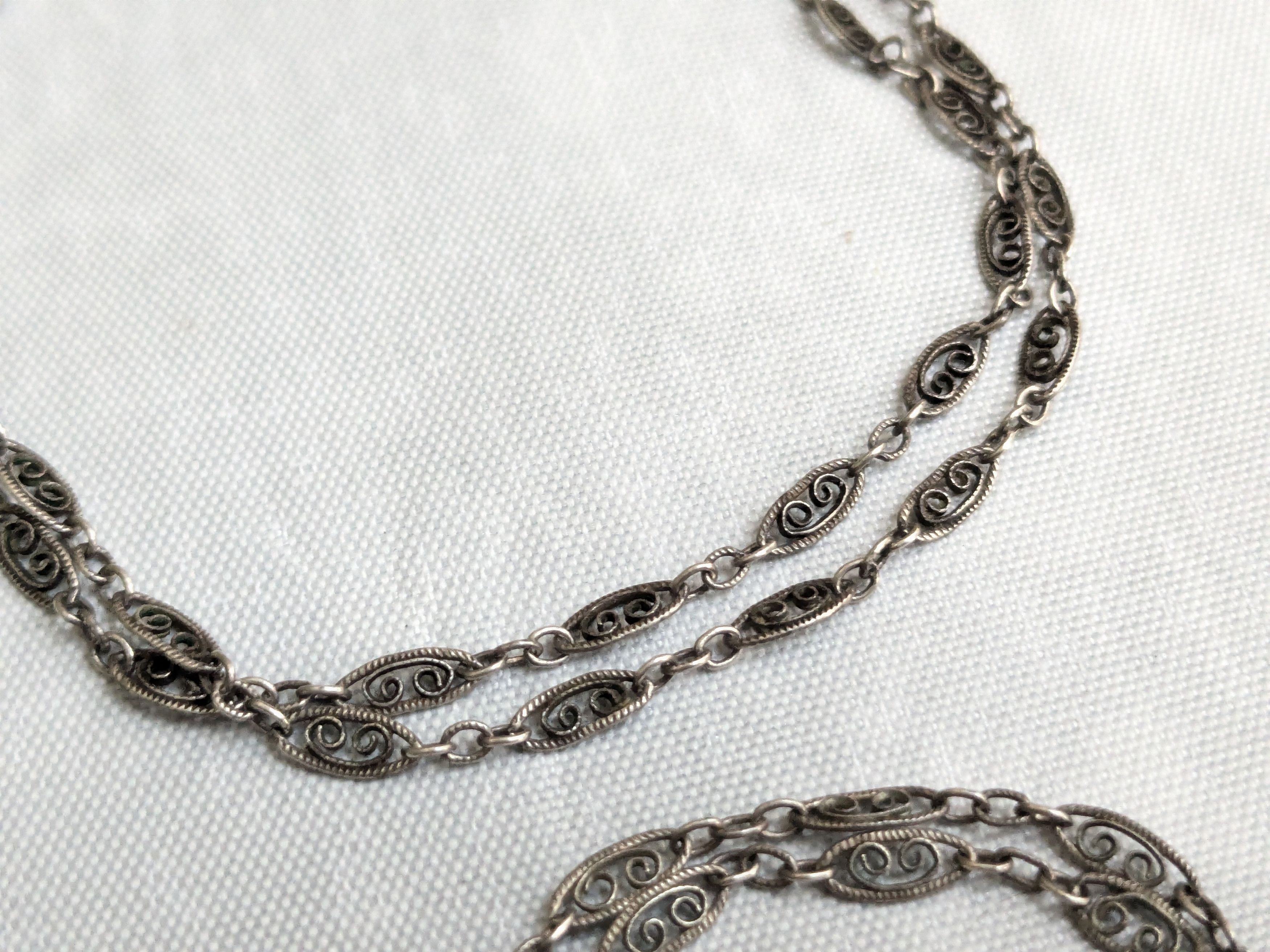 Jewelry Vintage Sterling Silver Necklace Anklet 20" Filigree Swirl Size ONE SIZE - 3 Thumbnail
