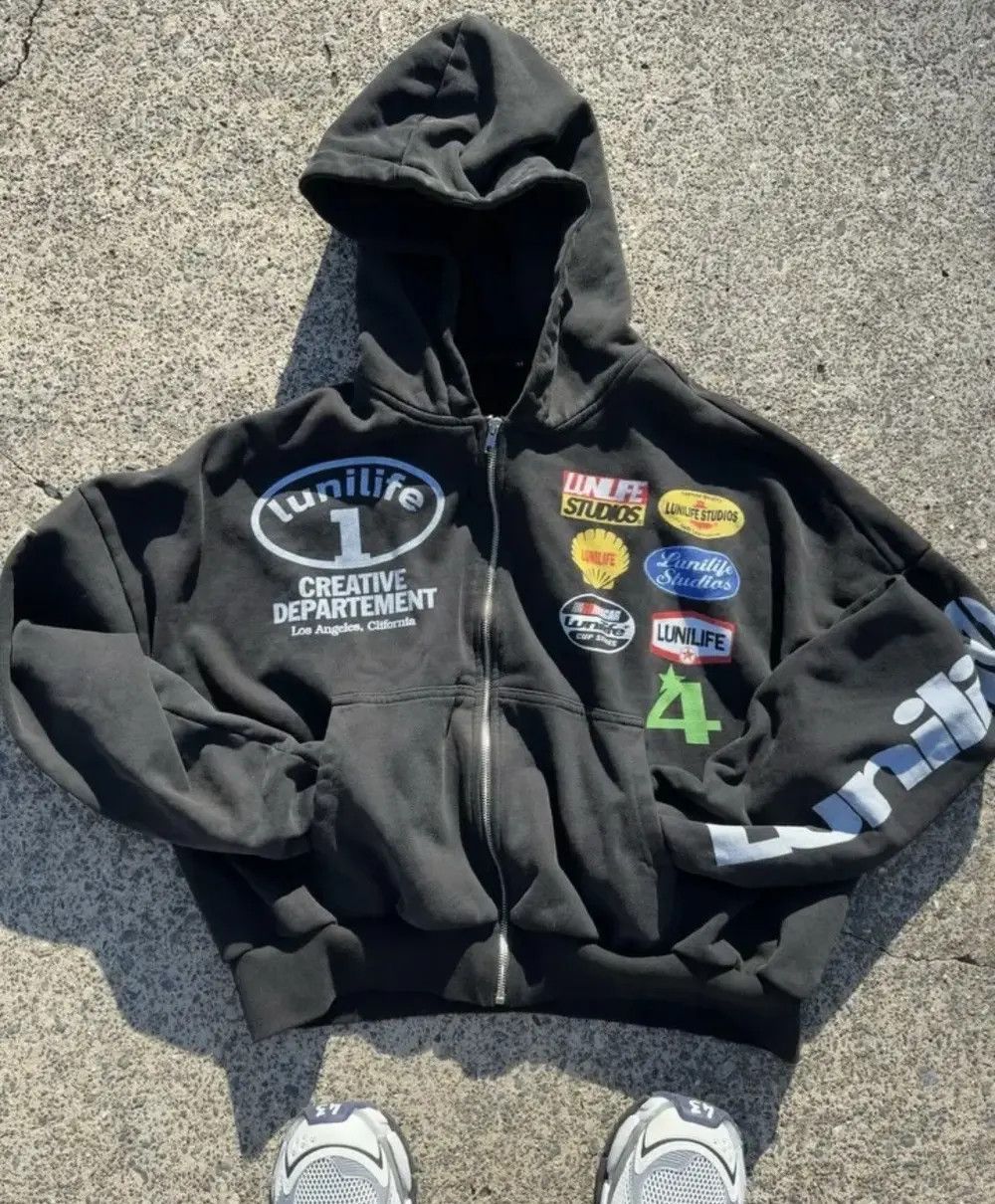 Japanese Brand Color Collision Printed Y2k Loose Cotton Zip Up Sweatshirts Size US M / EU 48-50 / 2 - 1 Thumbnail