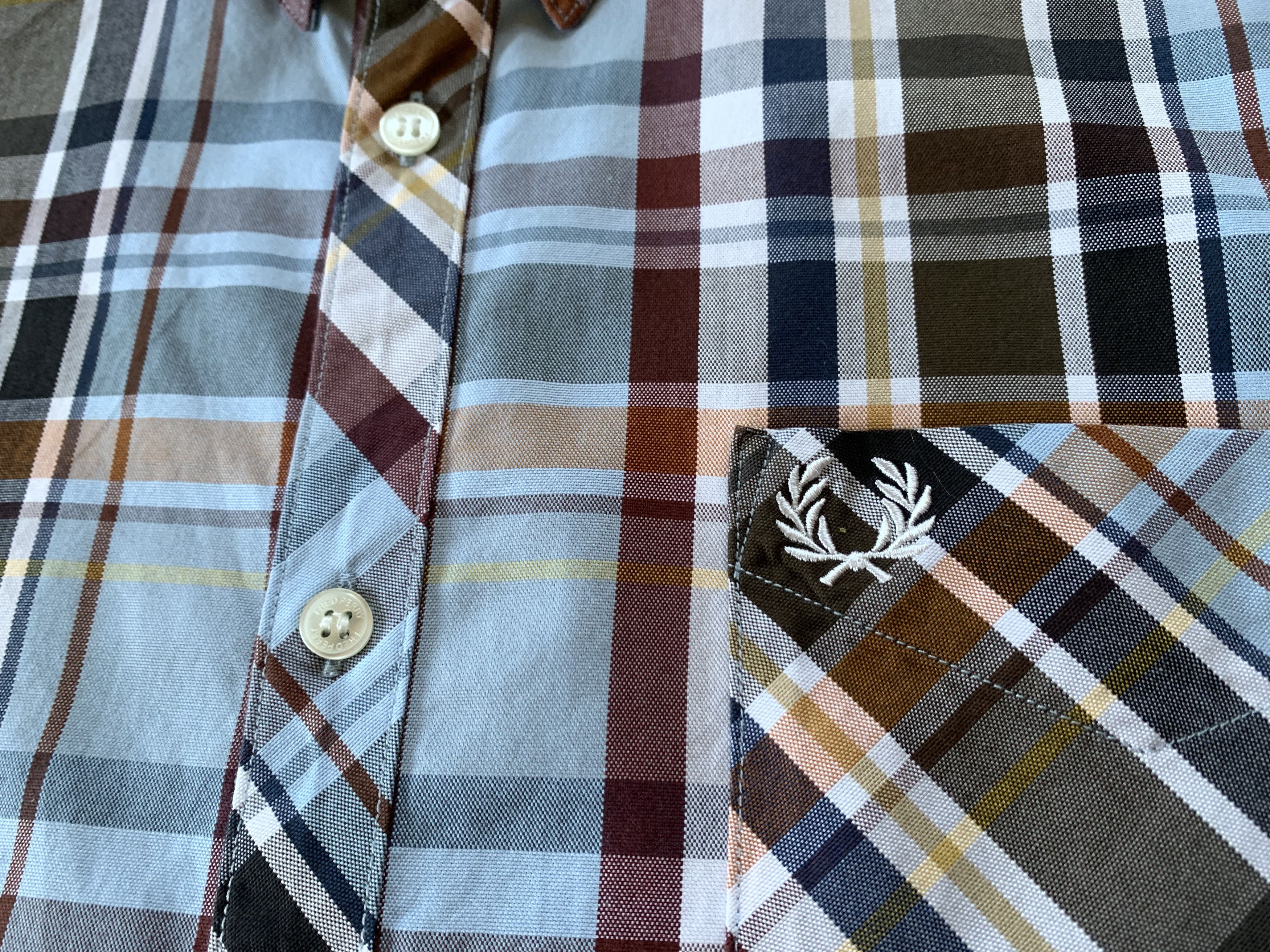 Designer × Fred Perry × Vintage Fred Perry Pocket Short Sleeve Plaid Shirt Size US XL / EU 56 / 4 - 5 Thumbnail