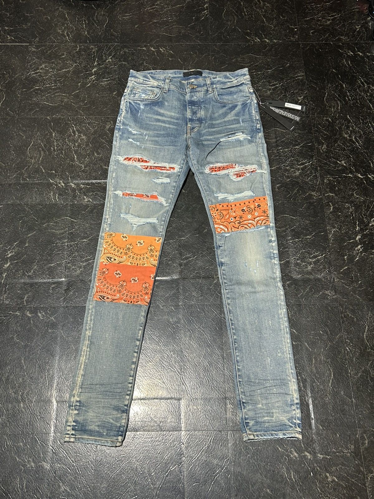 Amiri Amiri Jean Size 31 Orange Bandana Patchwork Size US 31 - 1 Thumbnail